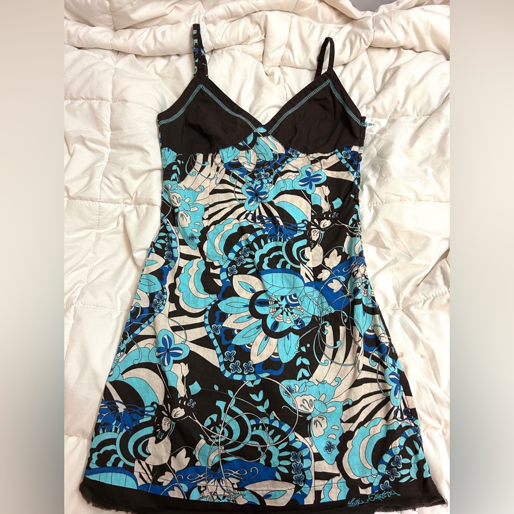 Lola Espeleta Floral Blue and Brown Women's Tank Dress